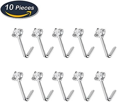 10 PCS Stainless Steel Rhinestone Nose Ring Nose Stud Ring Body Piercing Jewelry