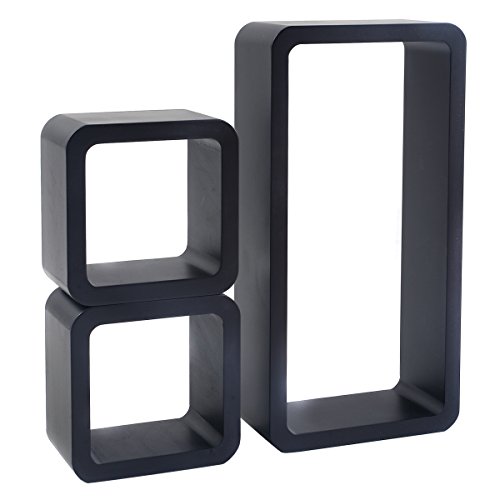 3er Set Wandregal Hängeregal Bücherregal Würfel Cube Lounge CD Regal Retro Wandboard Wandregalsystem (Schwarz) - 7