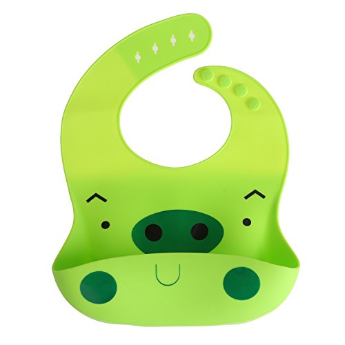 LEADSTAR Baby Lätzchen Bib mit Auffangschale weiches wasserdichtes Lätzchen aus Silikon Grün Pink - 2