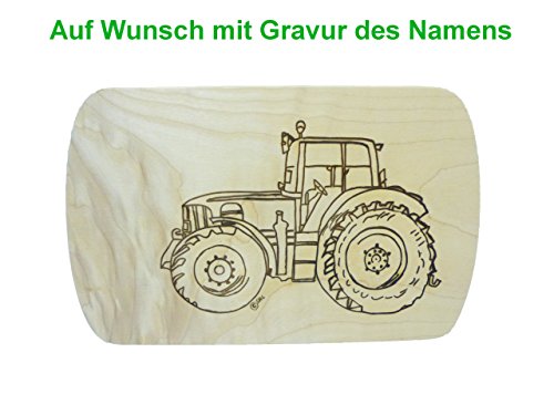 Frühstücksbrett Schneidebrett mit Gravur 24x15cm Trecker Traktor Ahorn Holz