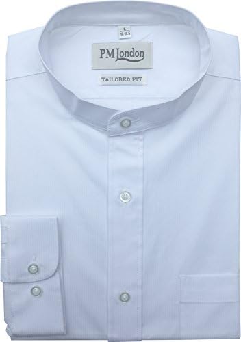 Mens Long Sleeve Tailored Fit Mandarin Collar 100% Cotton Stripe Dobby Shirt