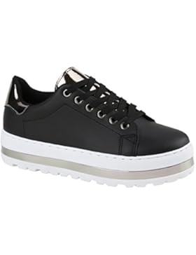 Damen Sneakers Schleifen | Schuhe Metallic Kappe | Sneaker Low Velours Lack | Freizeitschuhe Zipper | Flandell®