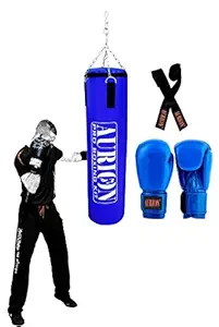 AURION 4 Feet Unfilled Punching Bag with Boxing Glove and Hand Wrap Synthetic Leather Punching Bag