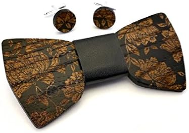 GIGETTO Men's Wooden Bow Tie and Cufflinks, Handmade, Wood Bowtie, Wedding, Party, Mens Fashion. Gift Box. Limited Edition PATTERN