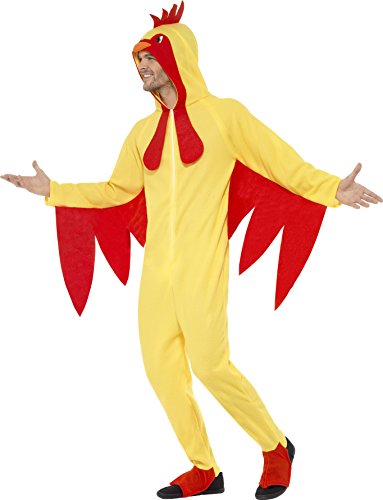 Smiffys Adult men's Chicken Costume, Hooded All in One, Party Animals, Serious Fun, Size L, 27857
