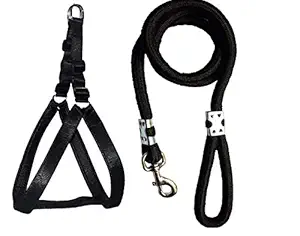 RvPaws Nylon Padded Black Adjustable Dog Harness & Black Leash Rope 1