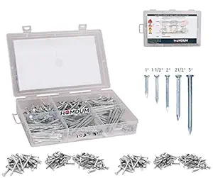 Homdum Assorted Hard Steel Concrete Nails (1?-1??-2?-2?? -3?) Pack contains 260 Pcs of 5 sizes (5 Sizes)