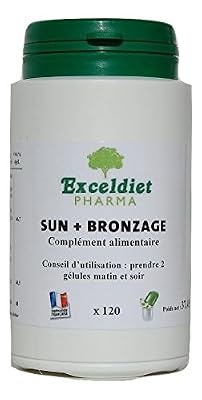 EXCELDIET PHARMA Soin du corps - Cure de 30 jours - SUN + BRONZAGE 120 Gélules bronzage pour activer et prolonger votre bronzage. Exceldiet, la marque Verte.