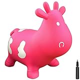 Pink Cow Bouncer with Hand Pump, Inflatable Space Hopper, Ride-on Bouncy Animal