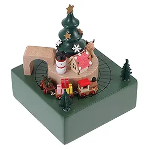 Artibetter Wooden Music Box Christmas Snowflake Elk Tree Snowman Music Box Rotation Crafts Desk Decoration Birthday Present
