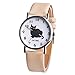 Produktbild Uhren DELLIN Damen Sommer Cute Cat Kunstleder Analog Quarzuhr (Beige)