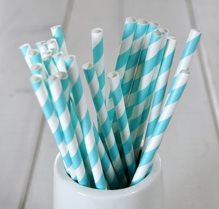 FRE Eng J * myi 25 - 100 Unidades desechables Beber pajitas Papel Pajita pajitas a rayas, Blue And White, 100 unidades