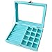 Produktbild Yoillione Ringlade Schmucklade Glas,Ohrringe Schmuckkästchen Damen,Schmuck Box Schmuckdisplay Ring Display,Samt Schmucklade Mit Deckel Ringkasten Blu