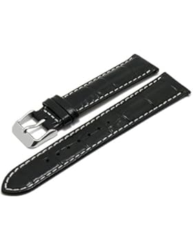 Meyhofer EASY-CLICK Uhrenarmband Lenne 20mm schwarz Leder Alligator-Prägung helle Naht Made in Germany My2gfml4010