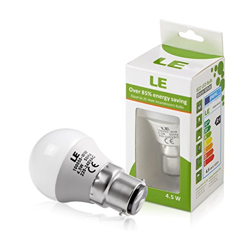 LE 5 Pack B22 Bayonet LED Light Bulbs, 35W Incandescent Bulb Equivalent, 4.5W 300lm, Warm White 2700K, G45 Globe Golf Ball Bulbs