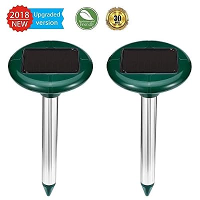 ZEBRAFI Lot de 2 Répulsif Taupe Solaire Électronique à Ultrasons Chasse Taupe Solaire Intelligent Combine Sons et Vibrations (Vert foncé)