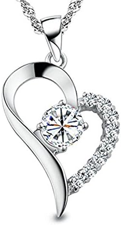 Women's 18K White Gold Plated Love Heart Necklace Jewelry for Women Special Gifts for Her, Wife, Aunt, Grandma, Mom