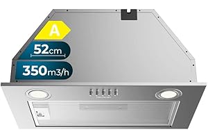 Cecotec Campana Extractora 52cm Integrada Bolero Flux IM 523500 Inox A. Potencia Succión 350m3/h, Motor 70W, Control Mecánico, 3 Niveles de Potencia, Luz y Filtro de Carbono, Inox