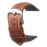 omyzam Herren Leder Ersatz Uhr Armband mit Mode Sport und Freizeit Zubehör Dornschließe aus Edelstahl Braun 24mm