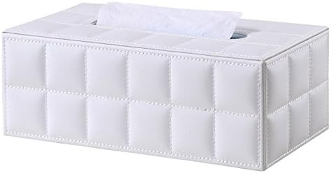 UK Global Tissue Box Holder Cover Case, PU Leather,Table,Car,Room,Office (LARGE, White Damier Squares)