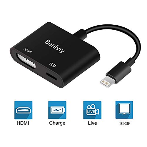 Adaptador Light-ing a HDMI, Bealviy Phone HDMI Adaptador, 1080P AV Digital Adaptador HDTV Conector a HDMI Compatible con ios 13 Phone 11/XS/XS MAX/XR/X/8/7 /6/5 /Pad Air/Mini/Pro/Pod Touch(Negro)