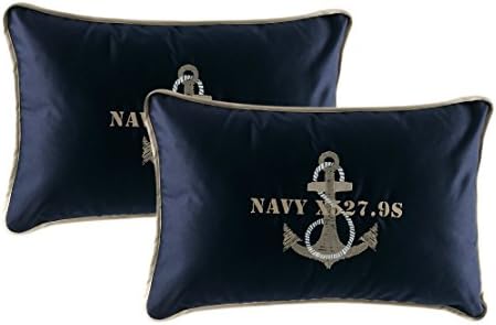MB Coastal Designs Anchor Throw Pillow, Navy Blue, Set of 2