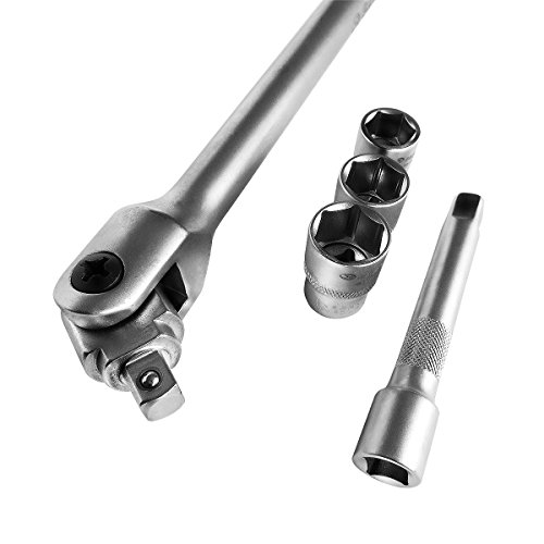 S&R Steckgriff SET 1/2″ 600 mm, Ø 20 mm mit Nüsse 17″,19″,21″ : Kraft-Gelenkgriff 1/2″ mit Verlängerung und 3 Einsätze 17″, 19″, 21″ ; Steck-Drehgriff Schiebegriff Extra Belastbar, Bruchfest, mattiert, INDUSTRIE QUALITÄT - 2