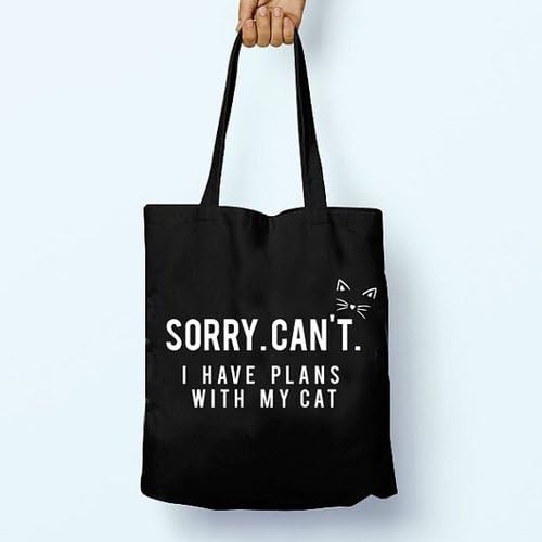 Sorry I Have Plans With My Cat, Illustrated, Shoulder, Tote, Long Handles, Graphic, Cute, Tumblr, Hipster, Beach, Gym, Festival, School, Bag