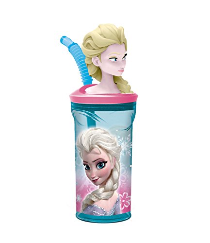 Disney Die Eiskönigin Elsa & Anna Mädchen Trinkbecher mit 3D-Figur und Strohhalm - türkis