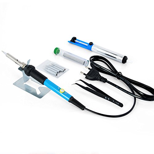 Neuftech 60W Lötkolben Set,220V Lötset 200- 450°C einstellbar Temperatur mit 5 Stu. Lötspitzen Entlötpumpe Ständer Pinzetten für elektrische Arbeit DIY Modellbauer Reparatur - 4