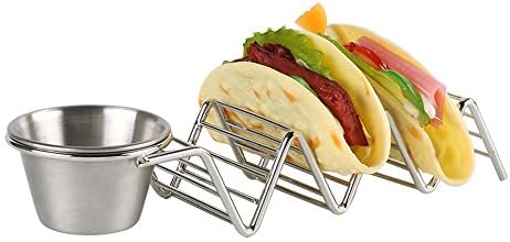 SAYOU® Stainless Steel Taco Holder with Cup for Holding Tacos, Sandwiches, Bread, Hot Dogs Pancakes, Dishwasher and Oven Safe for Baking