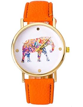 Uhr - SODIAL(R) Frauen Studentens Elefant-Muster Uhr orange