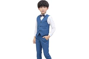 ODIZLI Traje para niños y jóvenes, ropa de escolarización, chaleco de esmoquin, camisa, pantalones y pajarita de 4 piezas, traje de boda, trajes festivos, fiestas de cumpleaños, ropa de bautizo