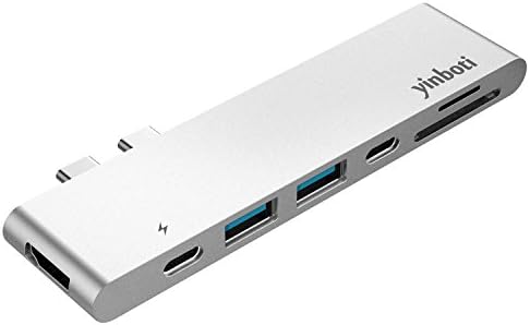 yinboti Thunderbolt 3 USB Type-C Hub Adapter Dock for Macbook Pro 2016 2017 with HDMI, Thunderbolt 3, USB-C, USB3.0, SD and MicroSD Multi Ports - Silver