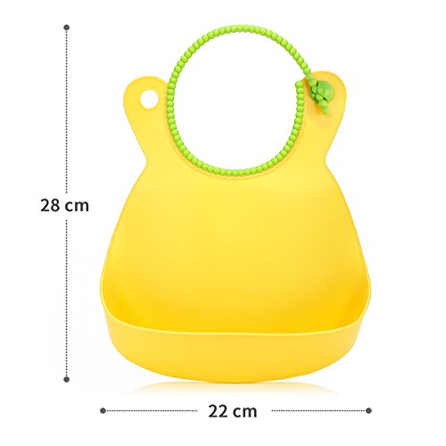 Baby lätzchen mit auffangschale | Weiches | mit wasserdichter Tasche faltbar | einfach zu reinigen | einstellbarem Halsband | BPA freiem | 2 pack,grün/gelb - 2