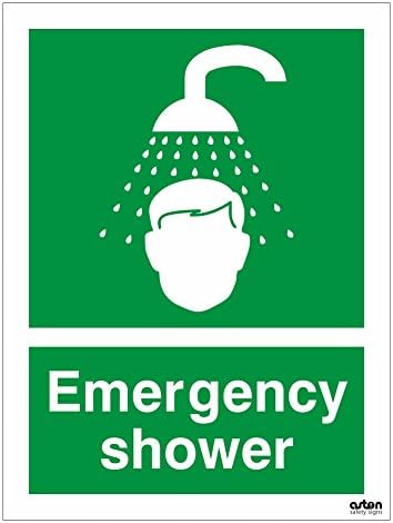 Emergency shower, first aid sign. 150mm x 200mm (1mm Thick Rigid Plastic)