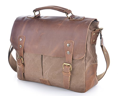 Gootium 21108BR Vintage Canvas Schultertasche Umh  ngetasche f  r Damen Herren  35 cm  9 5  l  braun