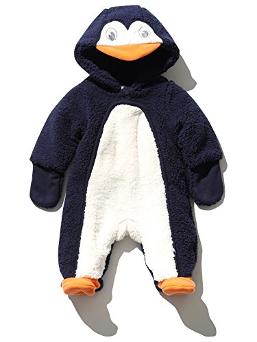 M&Co Baby Newborn Long Sleeve Soft Sherpa Thick Fleece Hooded Winter Peguin Pramsuit Coat Navy 6/9 Mnths