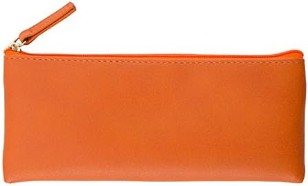 Timorr Solid Color PU Leather Pen Pencil Case Makeup Bag Cosmetic Pouch Cell Phone Bag Purse Wallet For Girls Women Orange