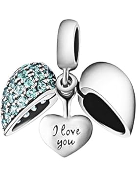 „I love you“ Herz-Charm-Perle, 925erSterling-Silber, mitKristallen, für Armbänder von Pandora, Biagi und Troll