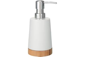 ‎WENKO WENKO Bambusowy dozownik do myd?a w p?ynie, ceramiczny, bia?y, 8 x 9 x 17,5 cm