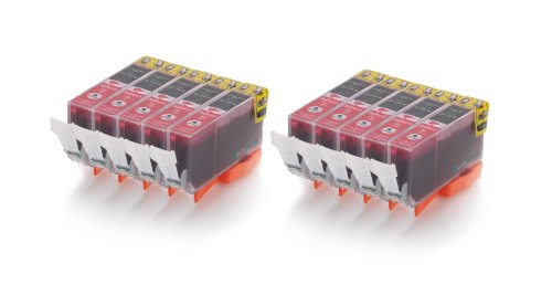 SilverTrade-Cartuchos de tinta equivalente a Chips con Canon PGI-520 (1 x, 1 CLI-521 de fotos, color negro, cian, magenta, amarillo,) compatible con Canon Pixma iP3600 iP4600 iP4600, iP4700 MP-980 MP 990 MP 540 550 560 partículas partículas MP 620 MP 630 MP 640 MP 640R MX860 MX870. (08) - 10er Set magenta