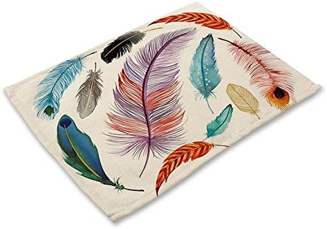 TianranRT Feather Pattern Cotton Linen Table Placemats Dinner Kitchen Mat Coaster Mats a