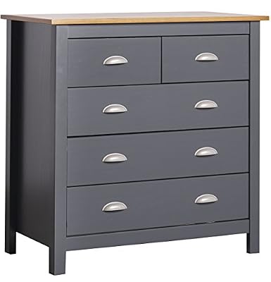 VS Venta-stock Commode 5 tiroirs en GRIS et CHÊNE
