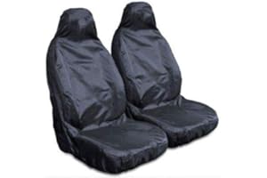 HMS For Fiat 500, Brava, Bravo, Doblo, Fiorino, Panda, Punto, Scudo, Seicento, Stilo - Extra Heavy Duty Driver Passenger Black Pair Waterproof Car Front Seat Covers - 2 x Fronts
