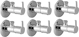 ZESTA Flora Angle Valve Brass Disc Stop Cock for Bathroom Taps, Geyser and Wash Basin Connection with Flange (Chrome Finish, 6-Pieces)