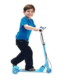 Madhav Artist Kick Scooter for Kids 3 Wheeler Foldable Kick Skating Cycle with Brake and Bell, LED on Wheels and Height Adjustable for Boys and Girls for 3-7 Years (Blue)