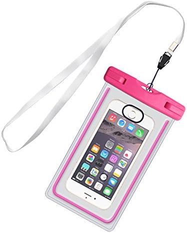 IWAMEE Waterproof Case, Universal Underwater Dry Bag Pouch, Touch ID Fingerprints Transparent Window Watertight Sealed System for iPhone 7 7plus 6 6s Samsung Galaxy s6 s7 s7 edge Huawei and Other Smartphone up to 6 inches for Boating Swimming Diving Hiking (Pink)