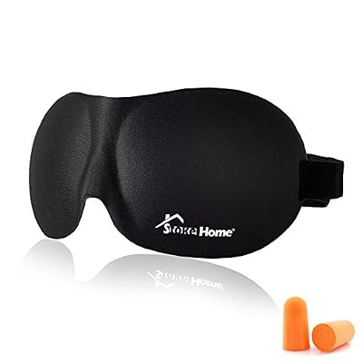 Stoke Home Masque de Nuit Homme Femme Enfant Stoke Home, Cache Yeux Pour Dormir en Mousse, Masque de Sommeil 3D Noir, Bandeau de Nuit Ajustable avec Sacoche et Bouchons d'Oreilles pour Voyage