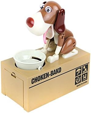LOBZON Cute Dog Stealing Coin Cents Saving Money Box Piggy Bank Fun Gift (White and Brown)